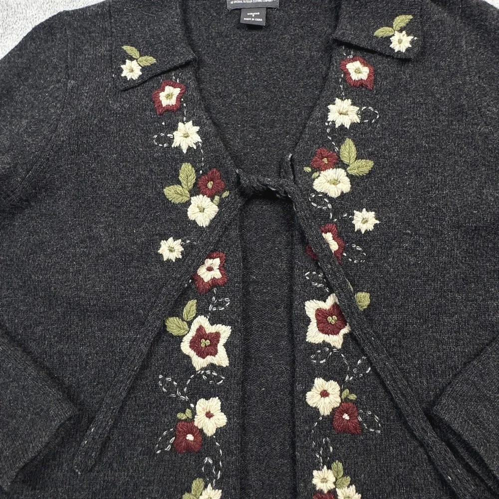 Woolrich Lambswool Floral Embroidered Cardigan Sweater Onyx Heather Gray Small - Picture 2 of 15